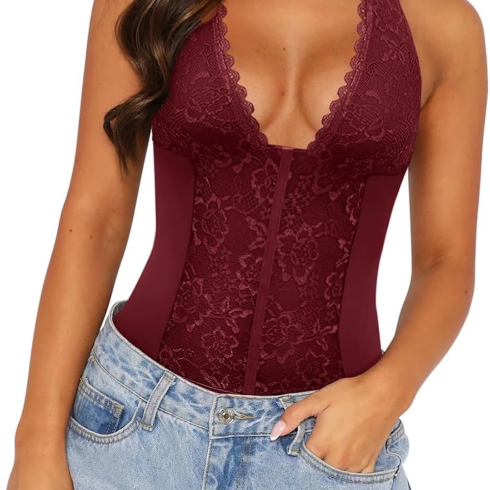 Amazon Burgundy Lace Bodysuit